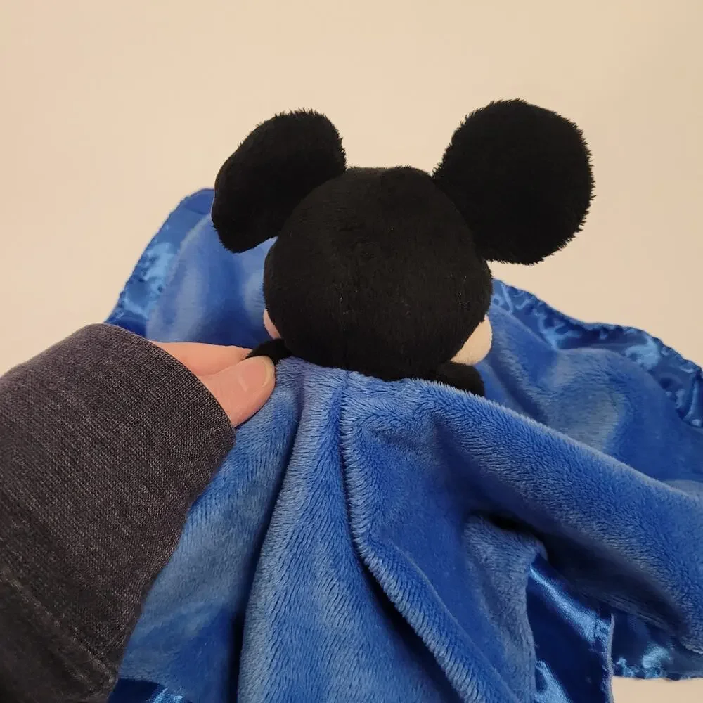 Mickey Mouse Lovey Security Blanket Soft Plush Blue Satin Trim Rattle 13